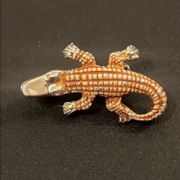 Rare Vintage Gerry’s Gold Brown Enamel Alligator Saltwater Crocodile Mini Brooch - Picture 3 of 6